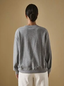 Briarwyn Fall Women's Solid Color Casual Loose Fashion Versatile V-Neck Embroidered Sweatshirt,Fall For Women,Back To School,Fall Women Old Money Style Women Casual - Dark Grey - View 6