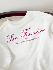 Manfinity VCAY Men's Casual Loose Pullover Sweatshirt With Cursive English Alphabet Design, Fall, Winter, Couple Things - White - View 4