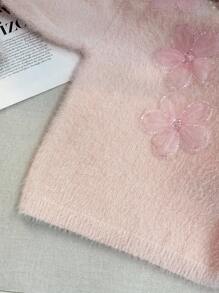 GlowEve 秋冬优雅3D串珠花卉V领铆钉柔软舒适针织套头衫女士 - 粉色 - 查看 6