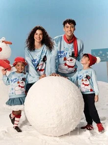 Frosty the Snowman X SHEIN 圣诞雪人图案圆领长袖套头衫 - 彩色 - 查看 5
