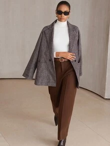 Aveloria Modichic Damen Loose Fit Mittellange Fischgrät Kontrast Manschette Regular Jacke, Herbst/Winter - Verschiedenfarbig - Übersicht 6