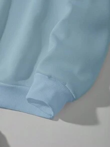 Manfinity Dauomo 男士休闲时尚百搭商务POLO领四分之一拉链卫衣，秋冬款，长袖上衣 - 藍色 - 查看 7