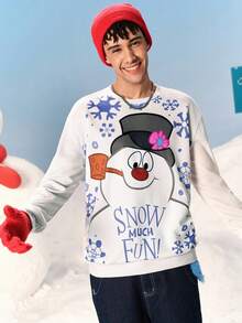 Frosty the Snowman X SHEIN Men's Casual Snowman Pattern Crew Neck Sweatshirt, Autumn - White - View 5