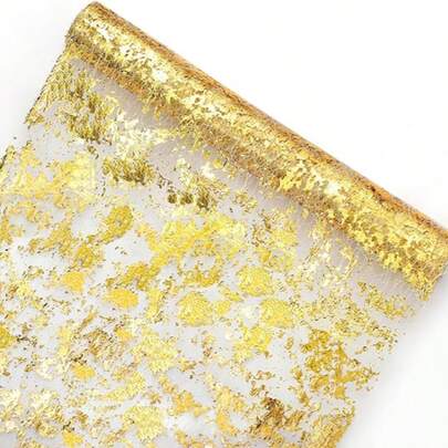 1 Pack Sequin Glitter Aluminum Foil Metallic Mesh Gold Tablecloth Roll Suitable For Table Decoration For Wedding, Christmas, Birthday Party