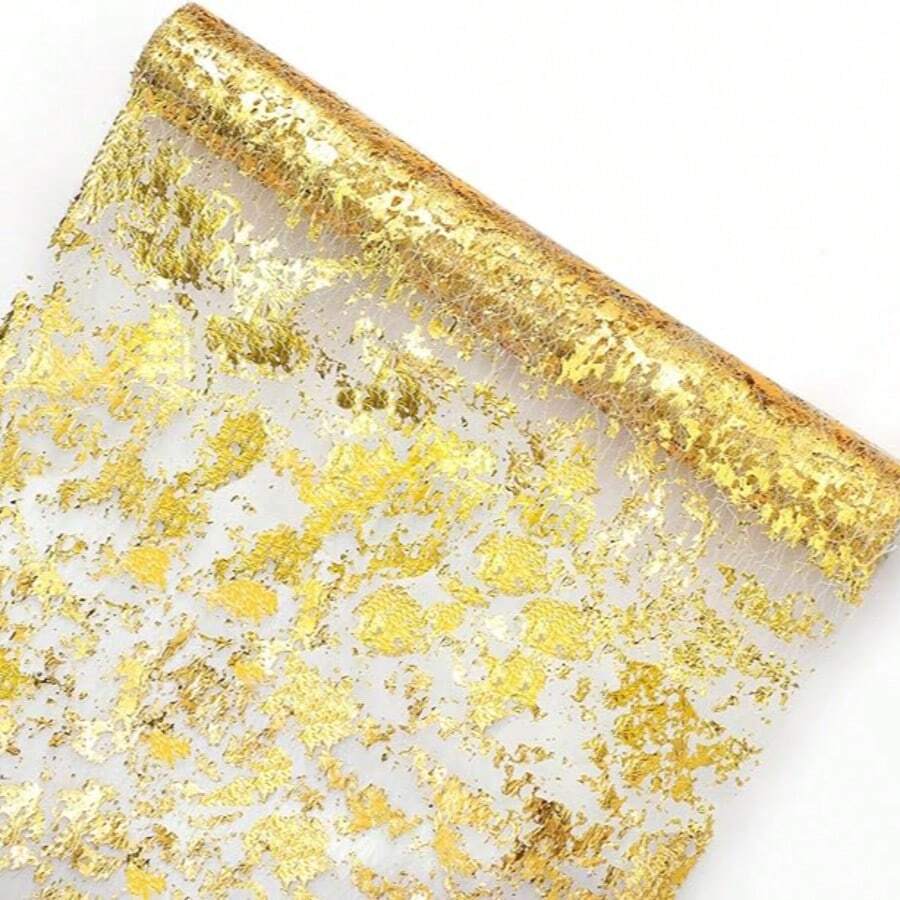 1 Pack Sequin Glitter Aluminum Foil Metallic Mesh Gold Tablecloth Roll Suitable For Table Decoration For Wedding, Christmas, Birthday Party