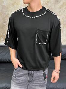Manfinity VCAY 男士休闲夏季宽松圆领短袖T恤 - 黑色 - 查看 6