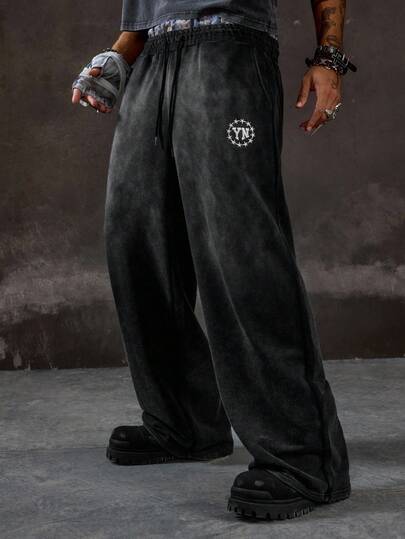 Street Life بنطلون رجالي كاجوال فضفاض بسحاب وتطريز، للخريف