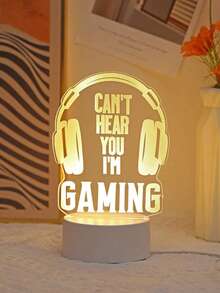 1PC 3D Acrylic Gaming Night Light - LED Earphone & Controller Design For Gamer Room Decor, Cool Birthday Gift For Men Boys - Yellow - View 4