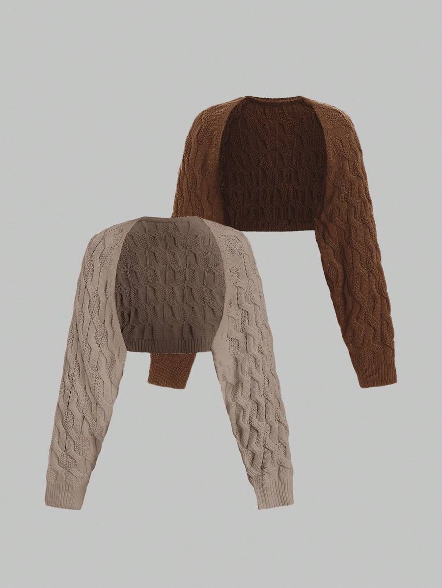 Sweetra Áo khoác cardigan ngắn màu trơn cho nữ, trang phục thường ngày Y2K - Nhiều màu - Xem 1