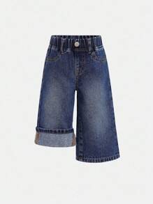 SHEIN 2件套女婴深蓝色和浅蓝色牛仔保暖宽松裤，适合秋冬季节穿着。 - 彩色 - 查看 5