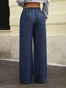 Jeanoix 女士时尚休闲街头复古条纹 Y2K 牛仔裤