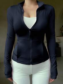 DAZY Women's Casual Thermal Lined Zip-Up Jacket, Spring Winter Thermal Lined Women Coats - Navy Blue - View 5