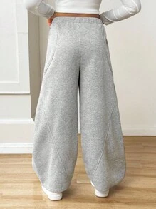 青少年女孩超大运动裤，休闲时尚，适合日常穿着 - 灰色 - 查看 2