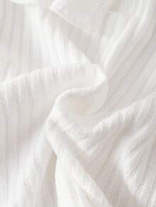 年轻女孩休闲纯色荷叶边长袖T恤 - 米色 - 查看 7