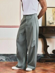 SWAVVY Men's Solid Color Casual Loose Long Pants, For Fall - smoke gray - View 5