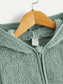 SHEIN Young Boy Casual Hooded Fleece Jacket,In Fall/Winter - Mint Green - View 3