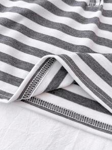 SHEIN 少女条纹针织长袖T恤，百搭时尚街头风条纹长袖上衣，秋冬休闲风 - 灰色 - 查看 6