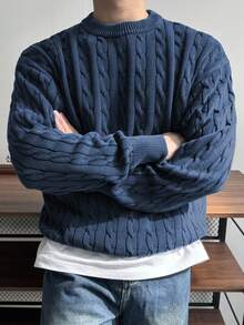 DAZY Navy Blue Cable Cable Knit Sweater For Men, Autumn/Winter - Royal Blue - View 6
