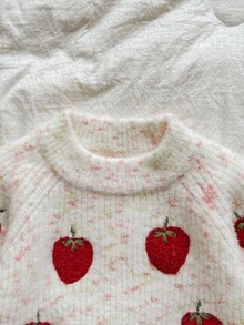 SHEIN Vintaside Kids 幼儿秋冬新款可爱草莓圆领针织毛衣、波点上衣适合春季、秋季、冬季、户外旅行、休闲活动、户外玩耍 - 彩色 - 查看 5