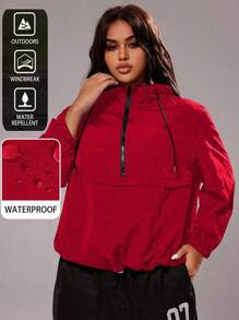Rustia Plus Size Solid Color Hooded Long Sleeve Jacket Fall Winter Cloth For Women Autumn CASUAL - Red - View 1