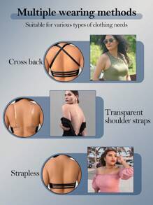 Wedaily 2pcs/Set Plus Size Wireless Bras With Removable Straps, Crossover Design, Invisible Back Bra - Multicolor - View 4