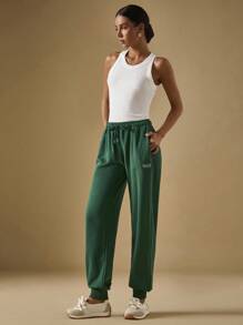 Briarwyn Quần nỉ nữ cơ bản dáng suông có dây rút, thích hợp cho mùa thu, đi học trở lại, phong cách cổ điển thường ngày dành cho nữ. - Màu xanh lá cây đậm - Xem 7