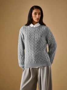 Briarwyn 女士纯色简约日常长袖针织衫，秋季女装，冬季女装毛衣，复古风格 - 灰色 - 查看 4