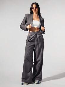 Menodora SHEIN Sport 休闲纯色针织抹胸短款上衣，修身 - 白色 - 查看 6