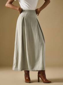 Briarwyn Fall Women's Solid Color Casual Long Knitted Midi Skirt, Fall/Winter, Back To School,Fall Old Money Style - Light Grey - View 1