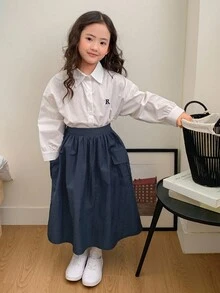 DAZY Young Girls Solid Color Casual Mid-Length Skirt Fall/Winter - Navy Blue - View 9