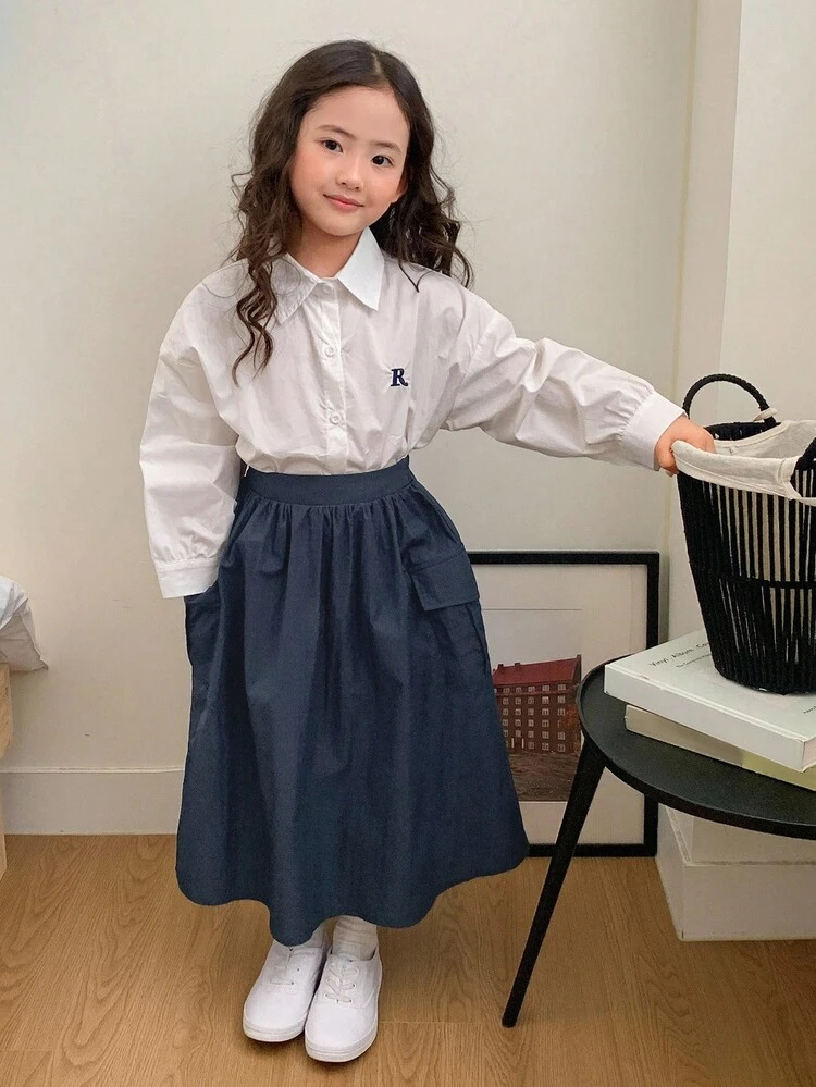Young Girls Solid Color Casual Mid-Length Skirt Fall/Winter