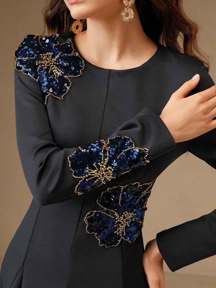 Women's New Dignified Beaded Floral Pattern High-End Banquet Elegant Dress