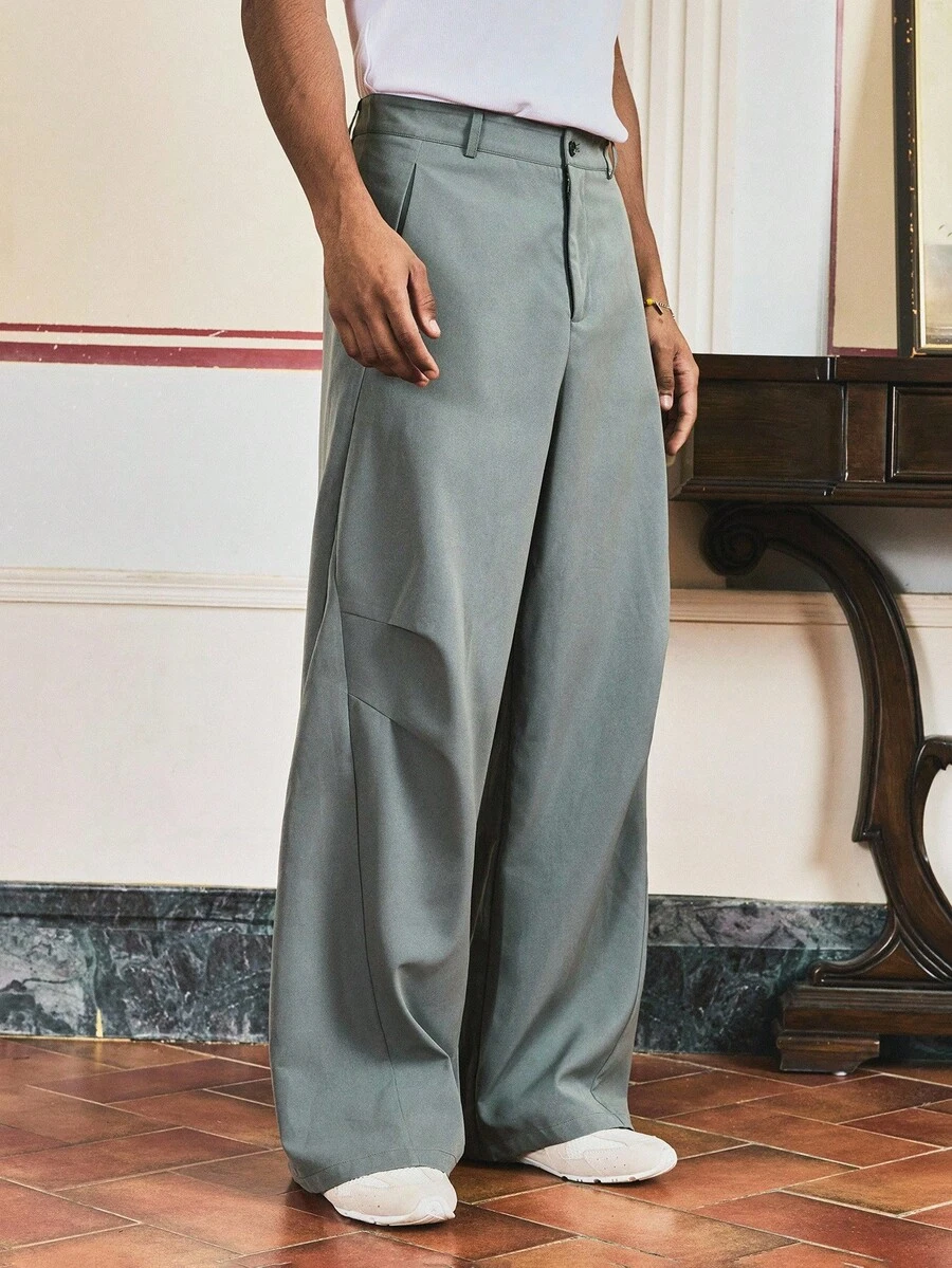 SWAVVY Men's Solid Color Casual Loose Long Pants, For Fall - smoke gray - View 1