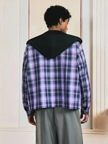 SWAVVY Men's Woven Plaid Casual Long Sleeve Hooded Shirt, For Fall