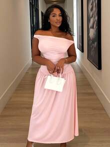 Alexandranx Women's Elegant Sleeveless V-Neck Pleated Long Dress, Blue, Everyday Commuting Fitted Slim Style, Spring & Summer - Pink - View 1