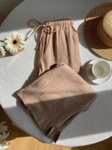 Comfortcana 女秋季针织100%纯棉泡泡格长裤，适合秋冬，秋冬女装，秋冬裤子搭配，秋冬百搭百搭，秋冬新款长裤 - 彩色 - 查看 3