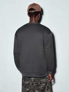 MODCRASH 男士字母印花圆领休闲抓绒卫衣 - 深灰色 - 查看 3