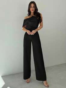 Firerie 3D 扭纹设计无袖连体裤，优雅白色女式连体裤，端庄，商务休闲，外出，四季皆宜 - 黑色 - 查看 4