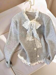 Franclia Fashionable Blogger-Inspired Lace-Up Sheer Loose Knit Cardigan, Chic European StyleWomen's Autumn Clothingautumn Fall Clothes For Women Fall Autumn Clothes Fall Outfits For Women Autumn Outfits For Women Fall Clothes Autumn Women  Fall Women Clothes Autumn Clothing Elegant Fashionable Casual Commuting Business Office Daily Leisure All-Match Temperament Urban Teacher Professional Attire - Light Grey - View 1