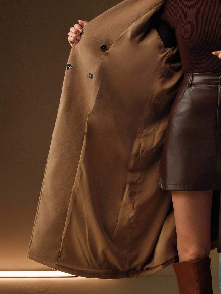 Women's Elegant Luxury Khaki Overcoat With Embroidered Pearl Decor, Suitable For Fall/Winter, Christmas, New Year, Party, Elegant, Luxury, Formal, Chic