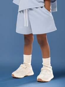 SUMWON % 女童两件套休闲套装宽松T恤和短裤，侧条纹抽绳腰带夏季玩耍装 - 彩色 - 查看 8