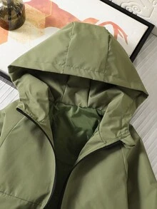 Jaket Windbreaker Kasual Minimalis Patchwork Saku Berkerudung untuk Anak Laki-Laki, Jaket Longgar Nyaman untuk Pemakaian Sehari-hari Musim Semi/Gugur, Perjalanan, Pesta, Pemotretan Musim Gugur/Musim Dingin - Hijau Tentara - View 6