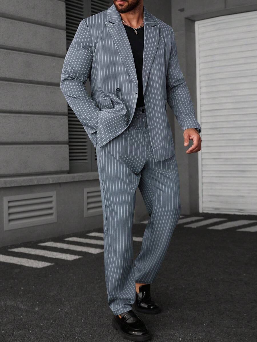 Calvornis 男士休闲商务两件套西装、西装外套和裤子，简约时尚休闲日常穿着婚礼舞会西装，适合情人节周年纪念日等场合，是送给男朋友或丈夫的绝佳礼物，老钱 - 灰色 - 查看 1