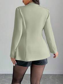 SHEIN LUNE Plus Size Women's Sexy Deep V-Neck Fitted Business Blazer Winter Fall Autumn - Mint Green - View 2
