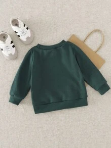 SHEIN Baby Boy Casual Paris Letter Printed Rib Trim Long Sleeve Sweatshirt, Spring/Autumn/Winter,Baby,6M-3T Fall - Dark Green - View 2