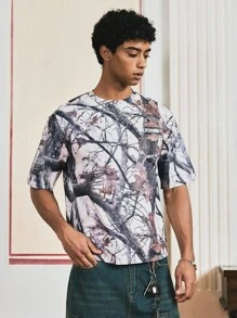 SWAVVY Men's Casual Vintage Tree Branch Print T-Shirt - Multicolor - View 4