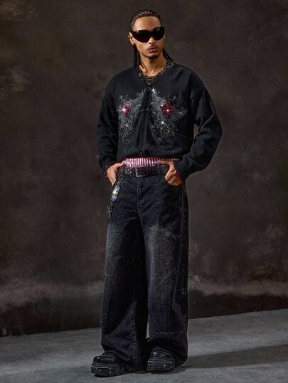 Street Life Chaqueta con capucha con cremallera de estilo casual con patrón de corazón y alas para hombre, otoño