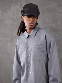 PAVTROS 男士条纹落肩前扣短款时尚长袖衬衫，秋季 - 彩色 - 查看 3