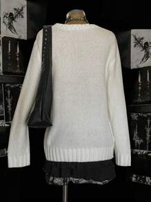 SHEIN EZwear Casual Minimalist Grunge, Y2K Retro Car Print Pattern Women Sweater, Suitable For Fall/Winter, New Autumn Sweater, Y2K Style, Gothic Style, Gothic Women Clothing