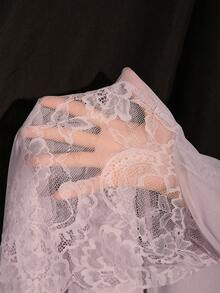 DelicateAllure 浪漫法式蕾丝撞色网布缎面性感内衣套装 - 紫色 - 查看 6